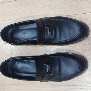 Faubourg loafer- Hermes Black Leather Loafers with Silver Accent